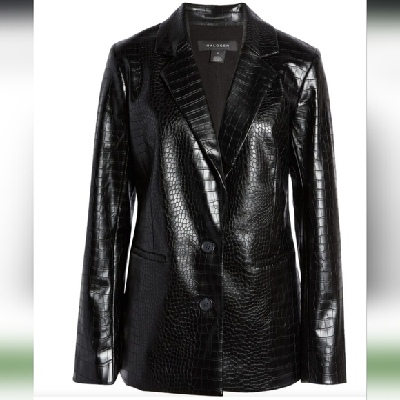 NWT Halogen Black Faux Leather Blazer Size XS - Picture 2 of 10
